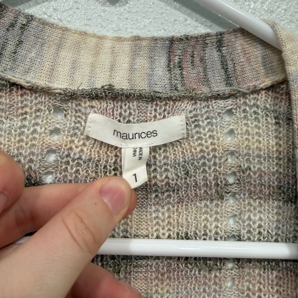 Maurices Space Dye Striped Open Front Cardigan Sweater Tan Pink‎ Plus Size 1 1X - Picture 5 of 9